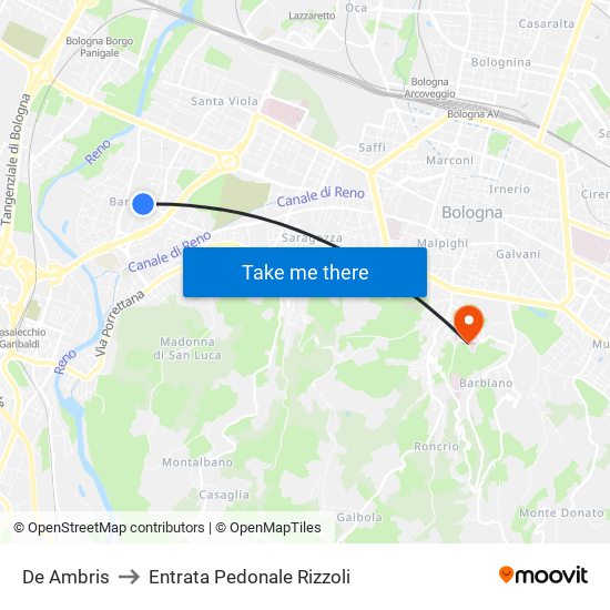 De Ambris to Entrata Pedonale Rizzoli map