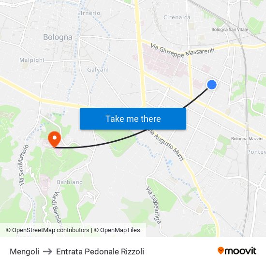 Mengoli to Entrata Pedonale Rizzoli map