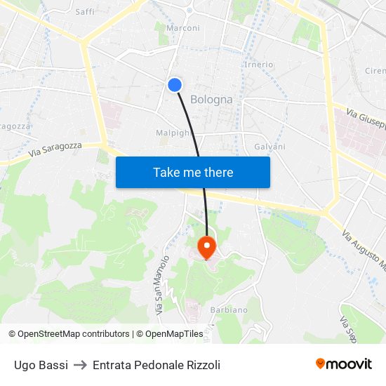 Ugo Bassi to Entrata Pedonale Rizzoli map