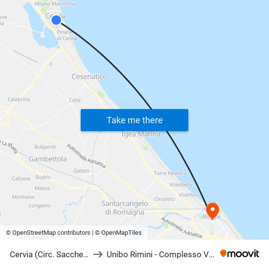 Cervia (Circ. Sacchetti Est) to Unibo Rimini - Complesso Via Teatini map