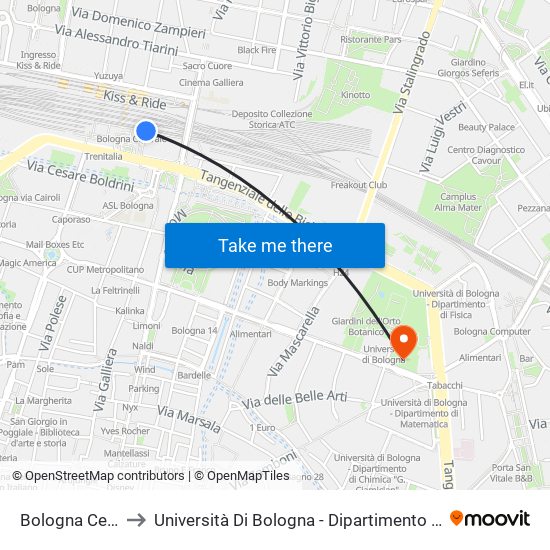 Bologna Centrale to Università Di Bologna - Dipartimento Di Biochimica map