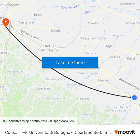 Colombo to Università Di Bologna - Dipartimento Di Biochimica map