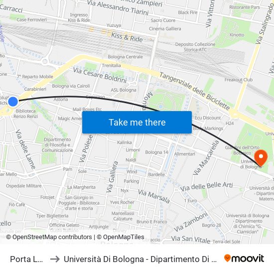 Porta Lame to Università Di Bologna - Dipartimento Di Biochimica map