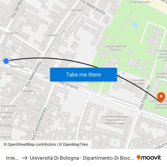 Irnerio to Università Di Bologna - Dipartimento Di Biochimica map