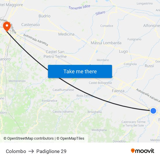 Colombo to Padiglione 29 map