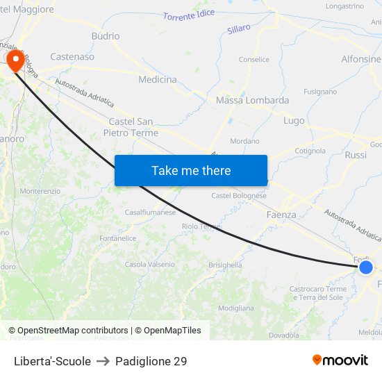 Liberta'-Scuole to Padiglione 29 map