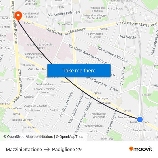 Mazzini Stazione to Padiglione 29 map