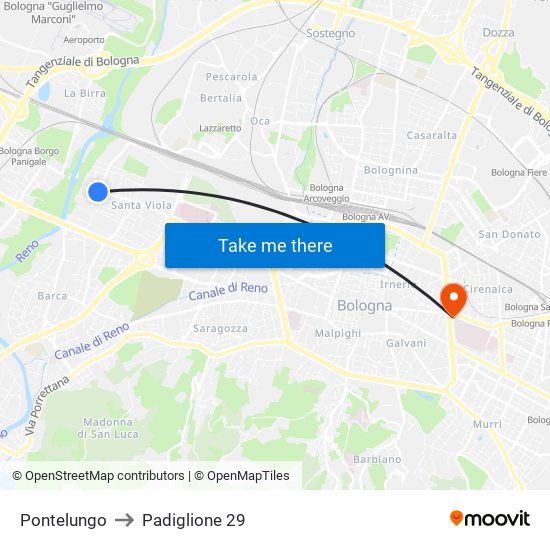 Pontelungo to Padiglione 29 map