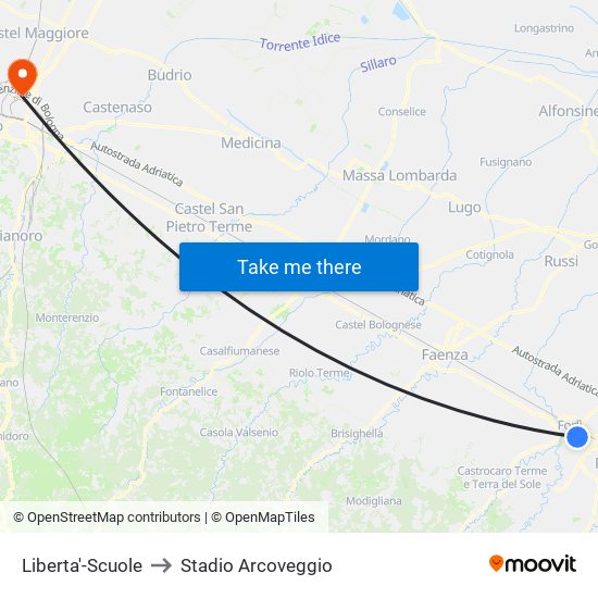 Liberta'-Scuole to Stadio Arcoveggio map