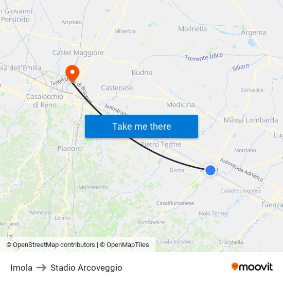 Imola to Stadio Arcoveggio map