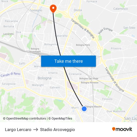 Largo Lercaro to Stadio Arcoveggio map