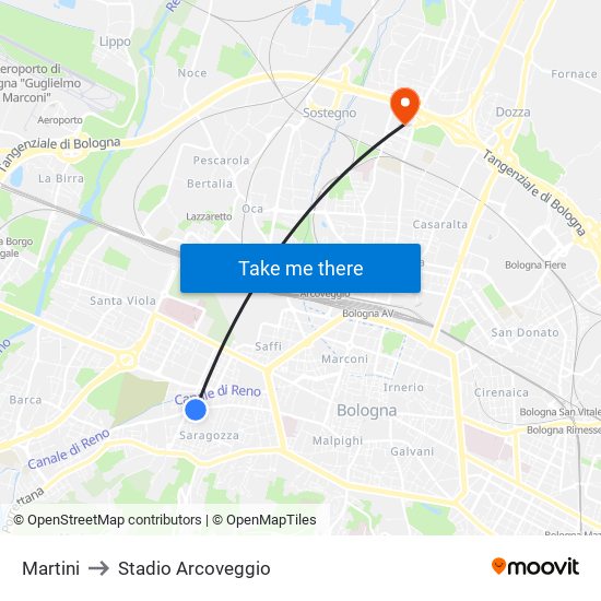 Martini to Stadio Arcoveggio map