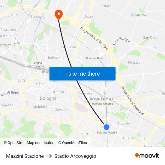 Mazzini Stazione to Stadio Arcoveggio map