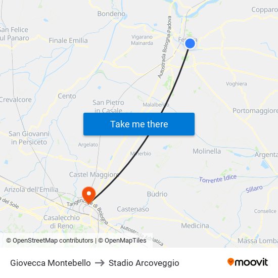 Giovecca Montebello to Stadio Arcoveggio map