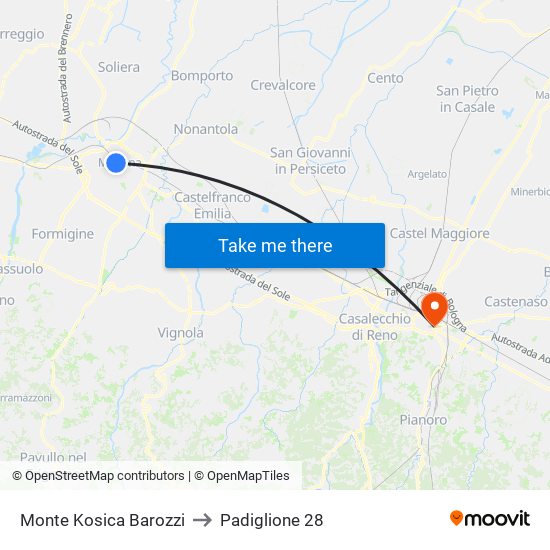 Monte Kosica Barozzi to Padiglione 28 map