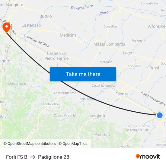 Forli FS B to Padiglione 28 map