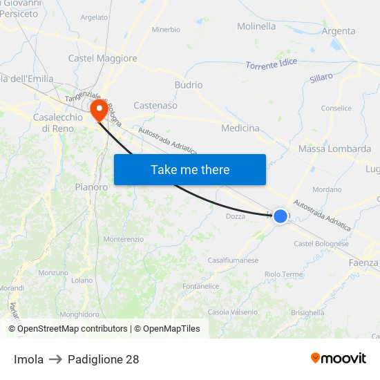 Imola to Padiglione 28 map