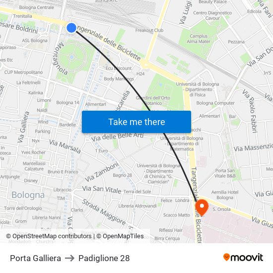 Porta Galliera to Padiglione 28 map