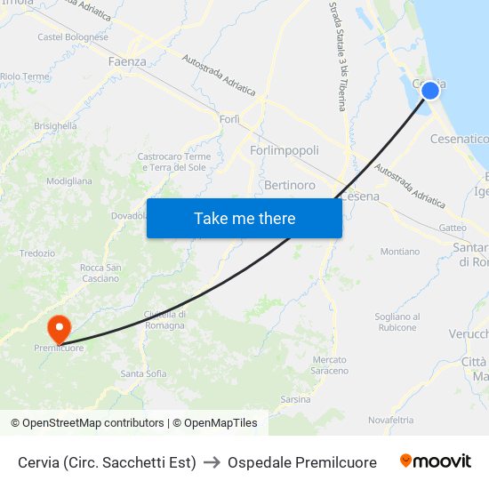 Cervia (Circ. Sacchetti Est) to Ospedale Premilcuore map