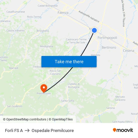 Forli FS A to Ospedale Premilcuore map
