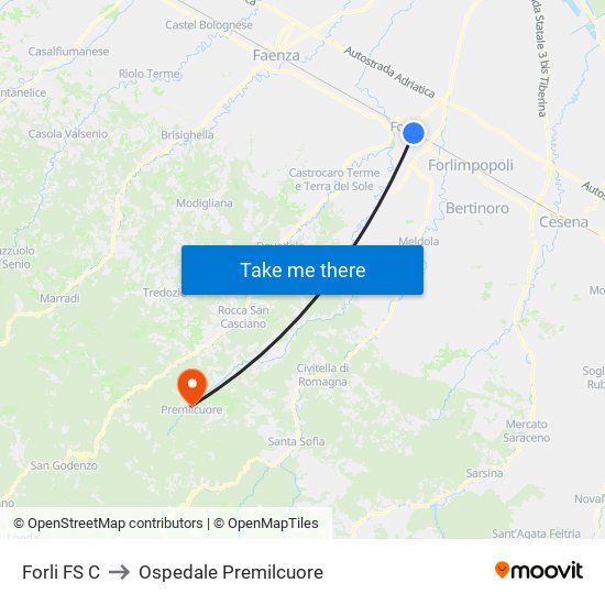 Forli FS C to Ospedale Premilcuore map