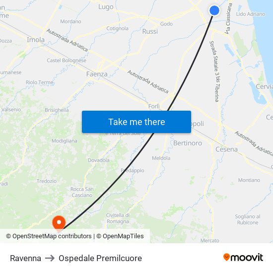 Ravenna to Ospedale Premilcuore map