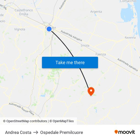 Andrea Costa to Ospedale Premilcuore map