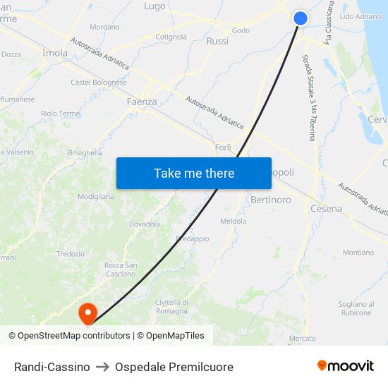 Randi-Cassino to Ospedale Premilcuore map