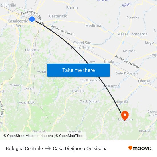 Bologna Centrale to Casa Di Riposo Quisisana map