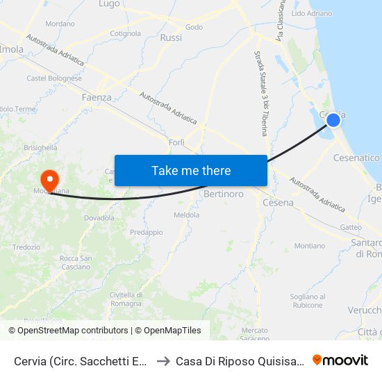 Cervia (Circ. Sacchetti Est) to Casa Di Riposo Quisisana map