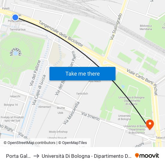 Porta Galliera to Università Di Bologna - Dipartimento Di Fisiologia map