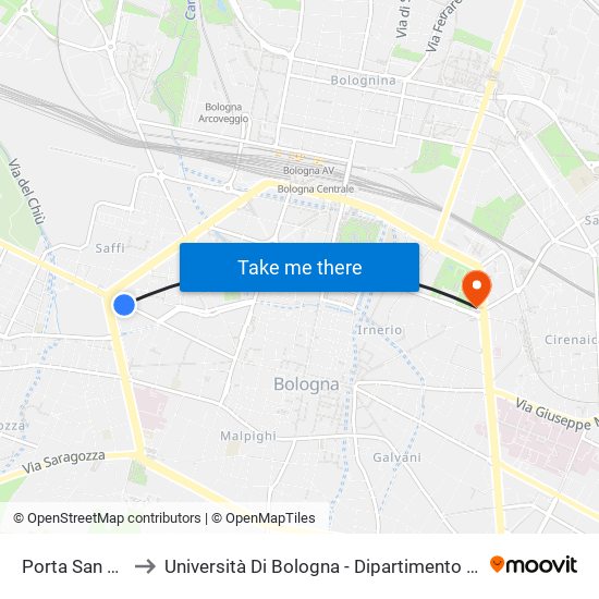 Porta San Felice to Università Di Bologna - Dipartimento Di Fisiologia map