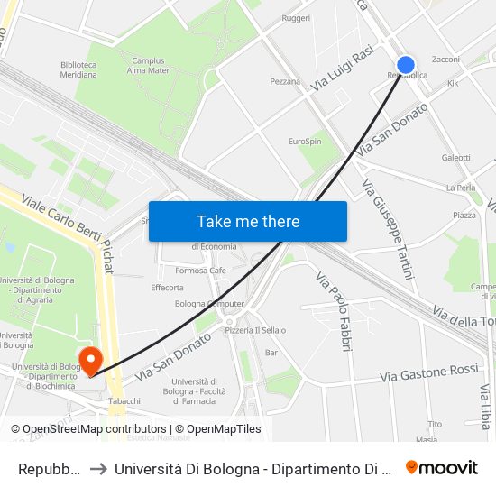 Repubblica to Università Di Bologna - Dipartimento Di Fisiologia map