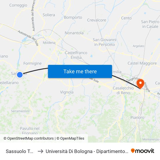 Sassuolo Terminal to Università Di Bologna - Dipartimento Di Matematica map