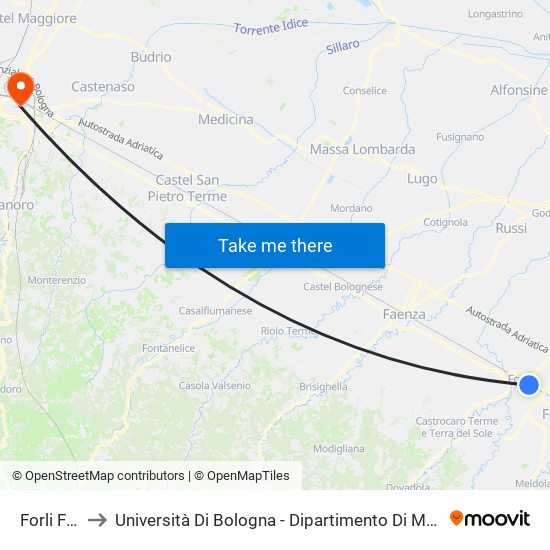 Forli FS A to Università Di Bologna - Dipartimento Di Matematica map