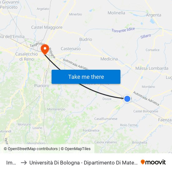 Imola to Università Di Bologna - Dipartimento Di Matematica map