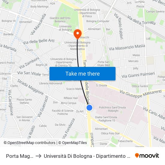 Porta Maggiore to Università Di Bologna - Dipartimento Di Matematica map