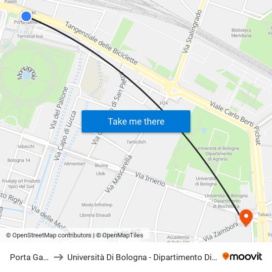 Porta Galliera to Università Di Bologna - Dipartimento Di Matematica map