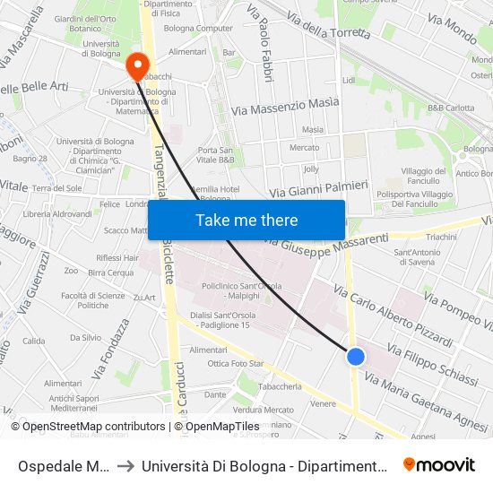 Ospedale Malpighi to Università Di Bologna - Dipartimento Di Matematica map