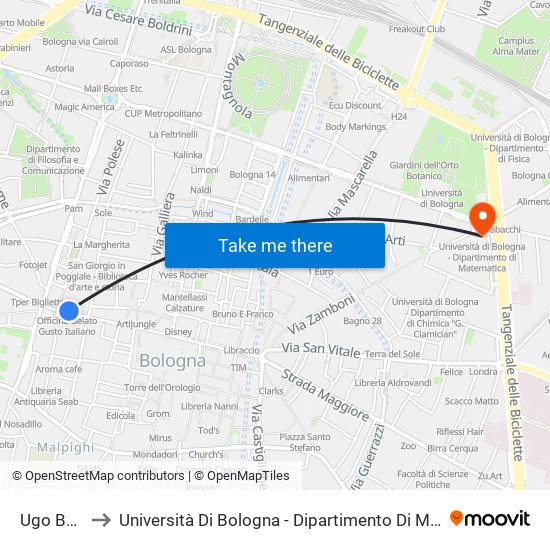 Ugo Bassi to Università Di Bologna - Dipartimento Di Matematica map