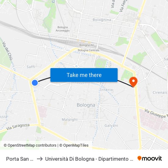 Porta San Felice to Università Di Bologna - Dipartimento Di Matematica map