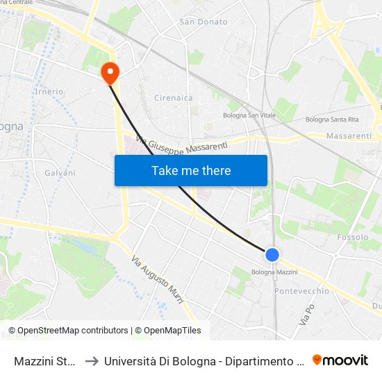 Mazzini Stazione to Università Di Bologna - Dipartimento Di Matematica map