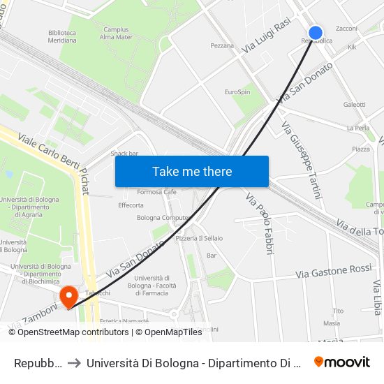 Repubblica to Università Di Bologna - Dipartimento Di Matematica map