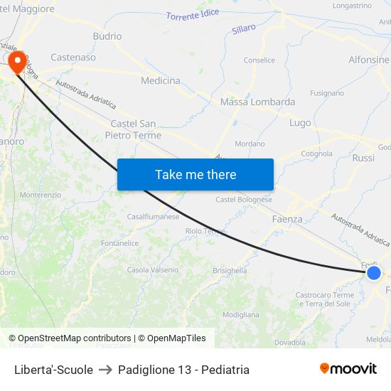 Liberta'-Scuole to Padiglione 13 - Pediatria map