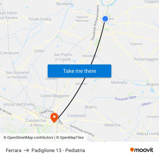 Ferrara to Padiglione 13 - Pediatria map