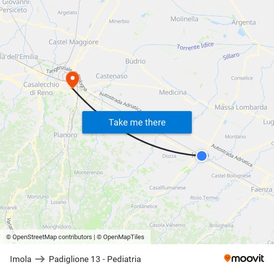 Imola to Padiglione 13 - Pediatria map