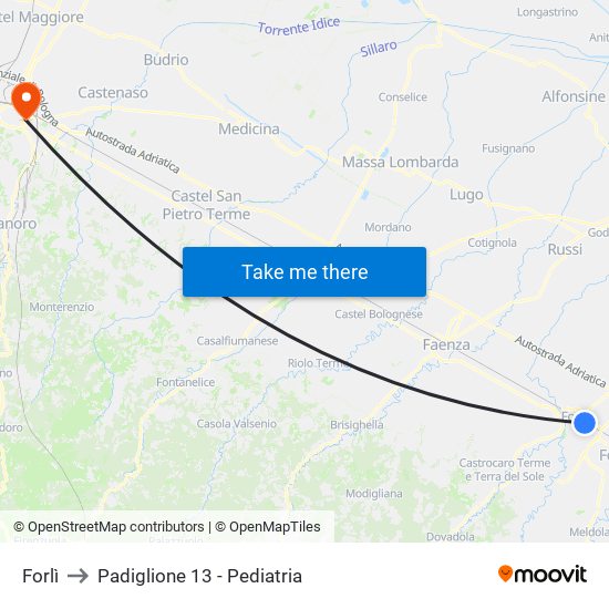 Forlì to Padiglione 13 - Pediatria map