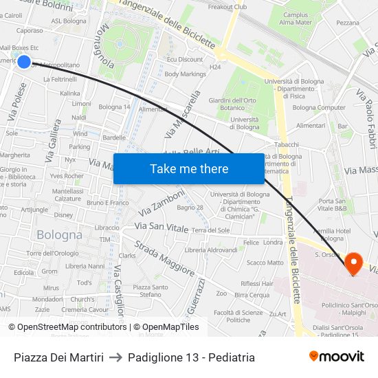 Piazza Dei Martiri to Padiglione 13 - Pediatria map