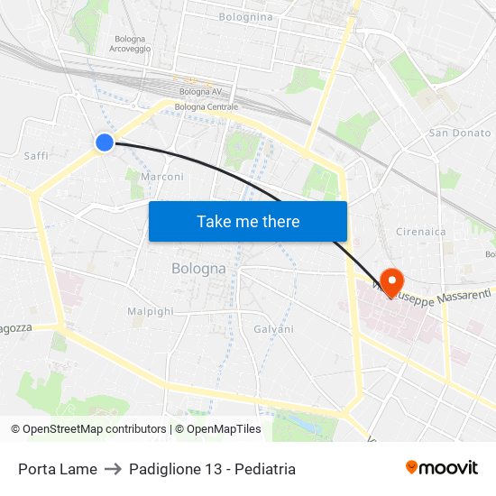 Porta Lame to Padiglione 13 - Pediatria map