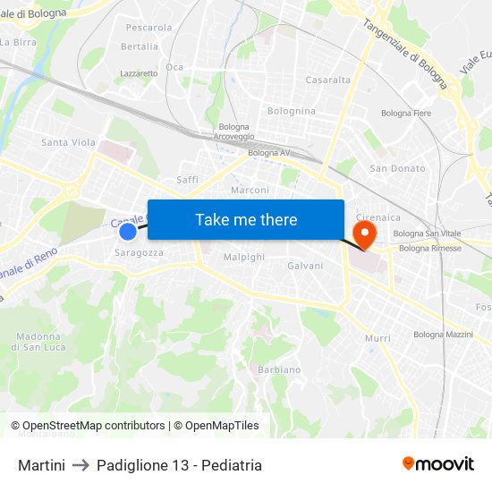 Martini to Padiglione 13 - Pediatria map